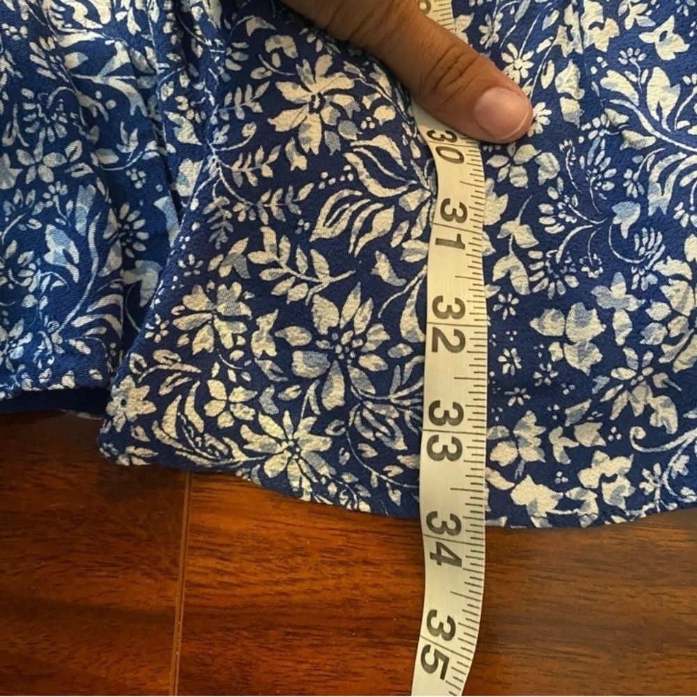 Madewell Blue White Ditsy Floral Flowy mini dress V-neck long sleeve oversized - Picture 8 of 9